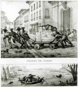 Negroes with a Cart and a Brazilian boat made from leather