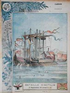 Cover of school exercise book illustrating the Battle of Actium