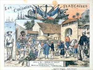 School book cover depicting scenes in the French colonies of Senegal and Sudan