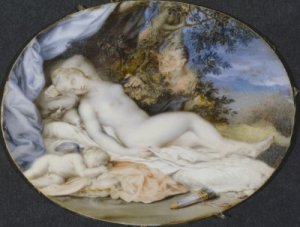 Venus and Cupid asleep spied upon by a satyr