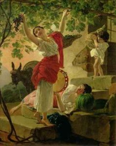 Girl Gathering Grapes near Naples