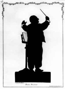 Silhouette of Anton Bruckner (1824-96) Austrian composer, conducting