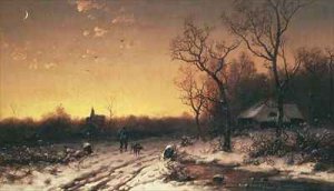 Winter landscape at sunset