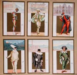 Set of six vignettes depicting characters from the Commedia dell'Arte