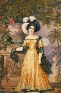 Lady Rowe, standing small full length on a terrace, a moonlit Jamaican landscape beyond