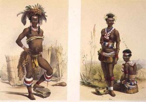 N'Pae a Young Zulu in Gala Dress and Two of King Panda's Dancing Girls