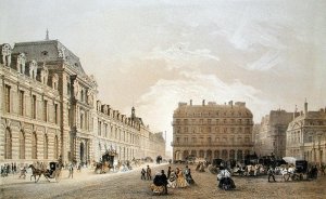 View of the facade of the Louvre, the Rue de Rivoli and the Palais Royal  1855